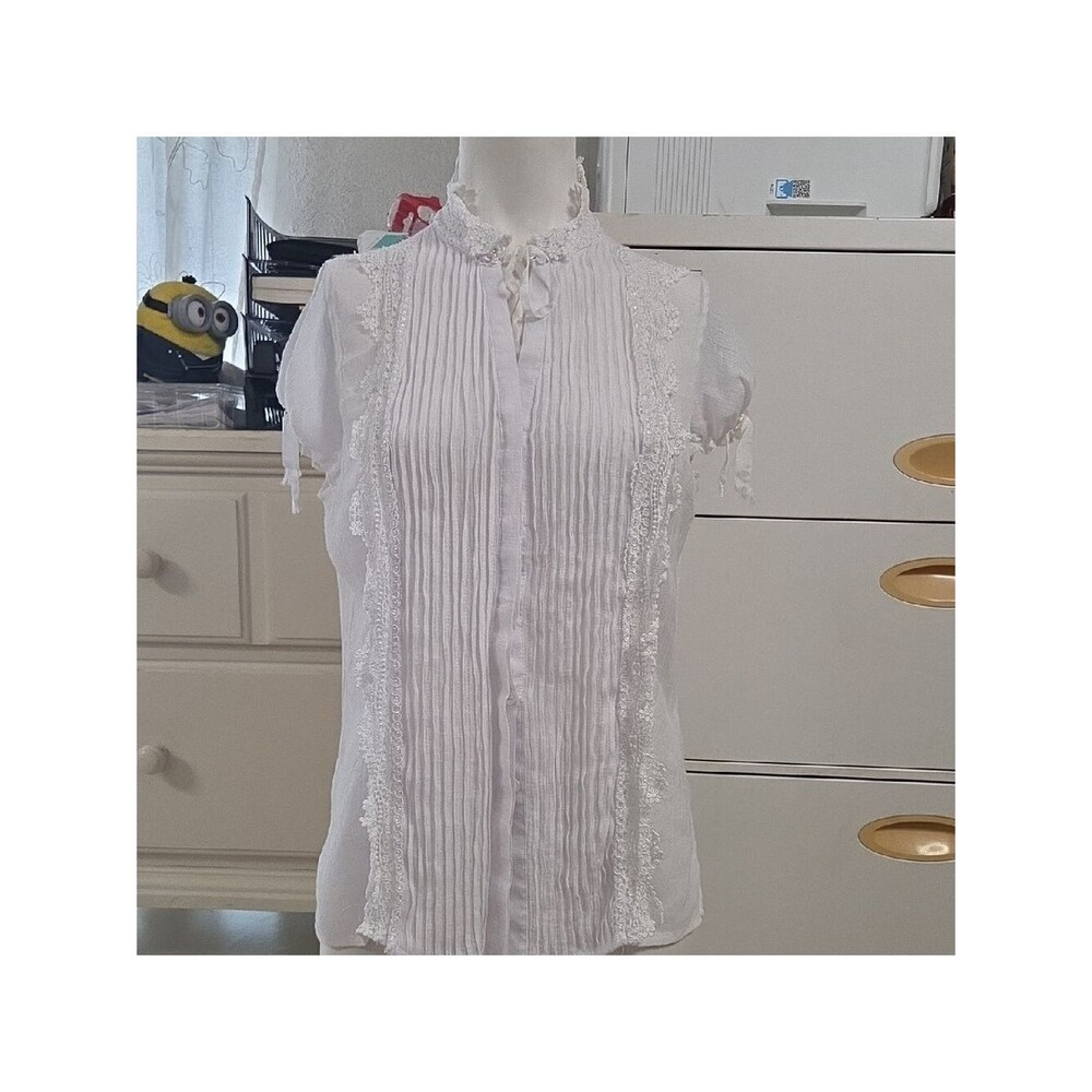 Azucar Women’s White Lace Blouse Size M Polyester & Spandex Medium